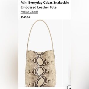 New Mansur Gavriel Mini Everyday Cabas Snakeskin
Embossed Leather